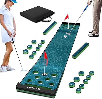 SAPLIZE Golf Putting MatPutting Green Mat - Adjustable Slope, Trajectory Tracking, Automatic Ball Return & Pong Game Modes |Portable Practice Green for Home, Office, Indoor & Outdoor