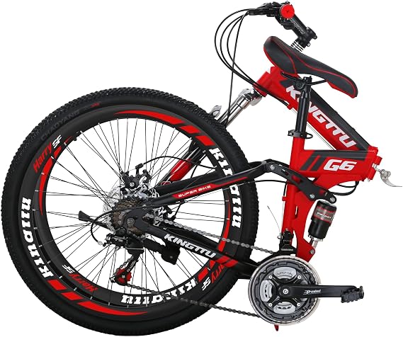 Eurobike Adult Folding Bike HY G6 Bicycle 26 Inches Muti Spoke Wheels 21 Speed Dual Suspension Folding Mountain Bike (Red)