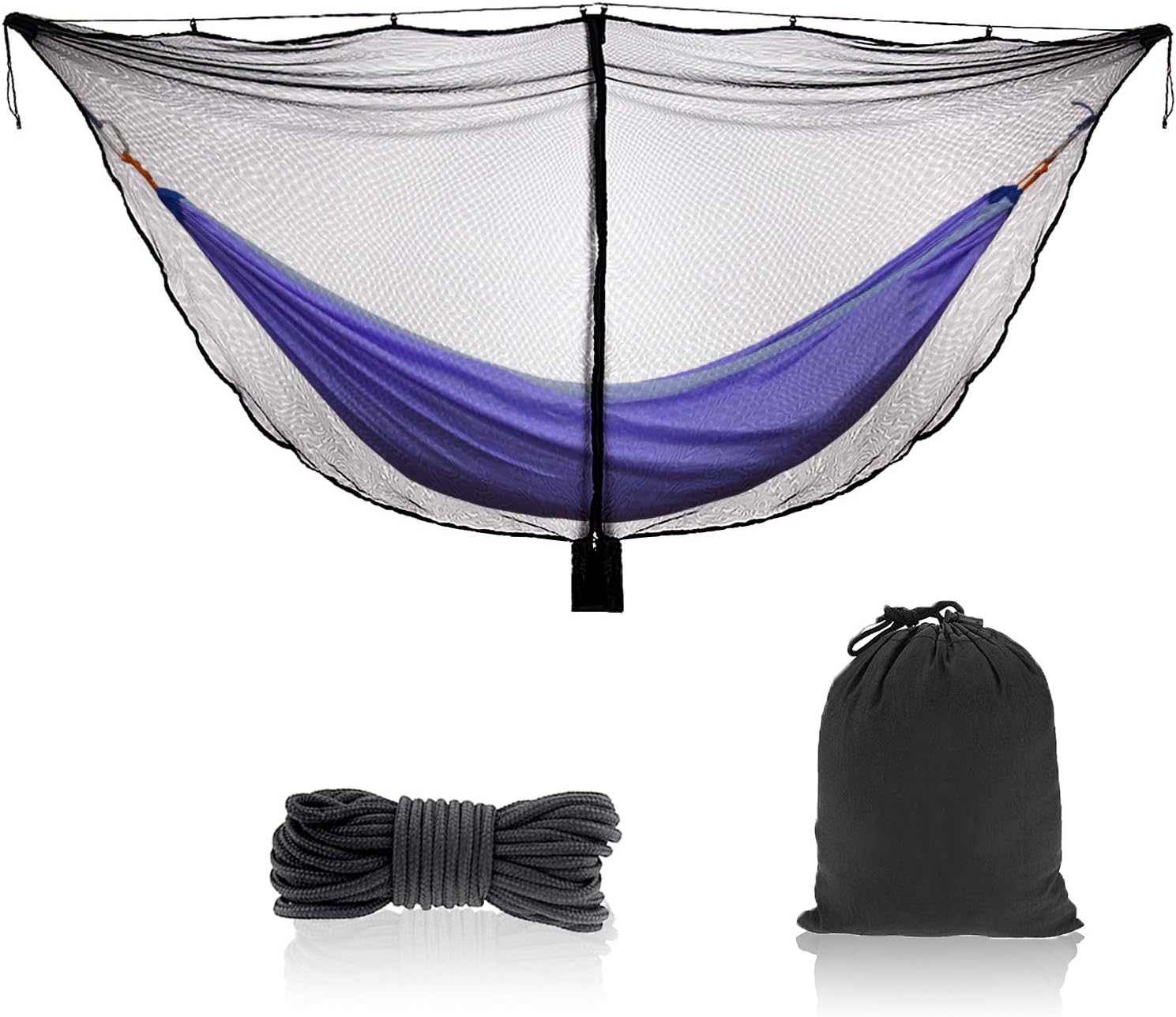 TOBWOLF Camping Hammock Net, Lightweight Outdoor Mosquito Net, 360 Degree Protection Polyester Netting with Dual Sided Zipper & Rope & Storage Bag Not Include Hammock