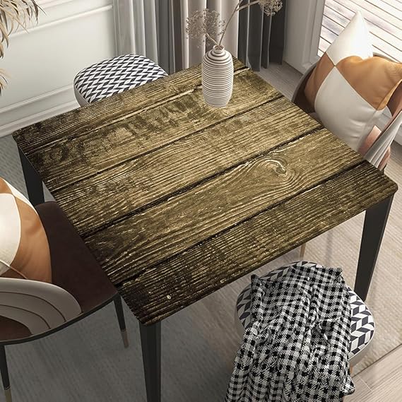 JCETUNO Fitted Table Cover Old Wooden Background Fitted for 24"x24" Square | Waterproof Tablecloth, Elastic Edged, Square Tables Cloths for Party