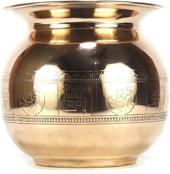 ASHIRWAD Pure Copper Embossed Lota Kalash for Pooja Hindu Prayer with Om Swastik Signs Arti Puja Pot for New Home | AE000182-05 (1.2 L)