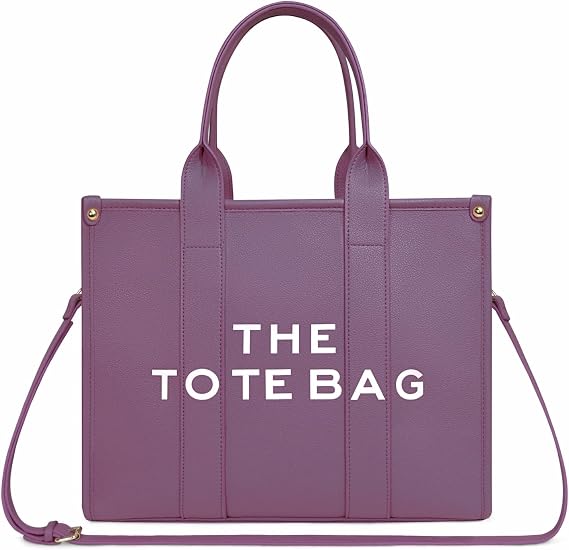 NPBAG The Tote Bag for Women, PU Leather Handbag with Zipper, Crossbody Shoulder Bag for Travel, School, Work, Top-Handle Trendy Purse (M Purple)