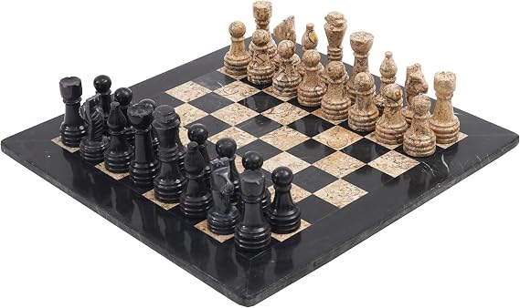 Radicaln Marble Chess Set 15" Luxury Board Game & Chess Sets for Adults | Black & Coral Marble, Handmade, Natural Marble Veining, Luxury Decor, Elegant Gift, 32 Chess Figures