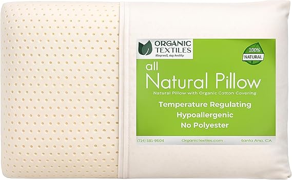 OrganicTextiles Natural Latex Pillow with Organic Cotton Cover (Queen Size, Extra Soft), GOTS Certified, Bed Pillow for Sleeping, Neck Pain Relief Help, Head Support, for Side Back Stomach Sleeper