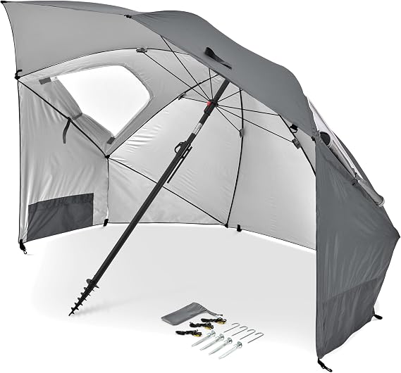 Sport-Brella Premiere UPF 50+ Protection Umbrella Shelter with Patented Side Panels and Tilt Mechanism, Heavy-Duty 1.25 Inch Center Pole, Auger Anchor for Sand and Grass