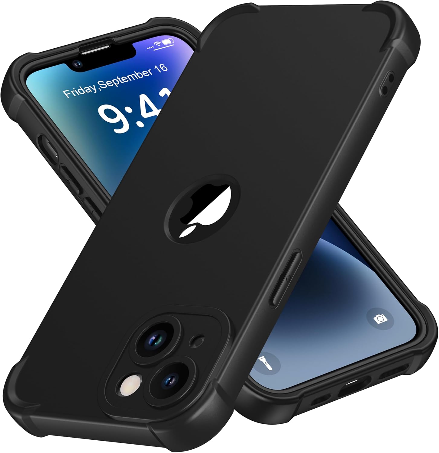 ORETECH for iPhone 14 Case 6.1 inch, with [2 Pack Screen Protector] [Camera Lens Guard] [15FT Military Grade Drop Test] 360° Shockproof Slim Fit Design Rubber Bumper Phone Cover - Black
