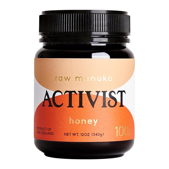 ACTIVIST - 100+ MGO Raw Manuka Honey (12 oz| 340 g) | Helps Soothe Sore Throats, Aids Digestion | Product of New Zealand | Certified Non-GMO | BPA-Free Jar