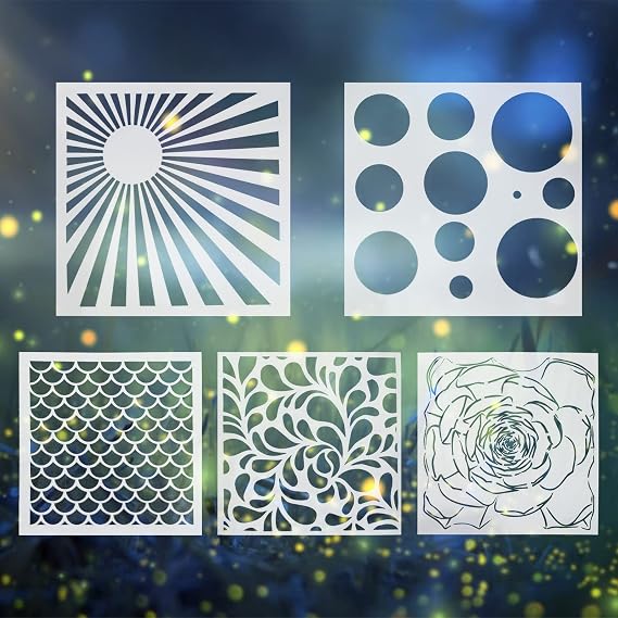 WANDIC Patterns Stencil Template Set, 5 Pack Hollow Out Art Pack Painting Stencils in Assorted Patterns for DIY Painting Art Projects