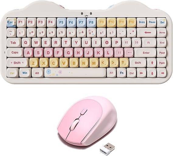 YUNZII C75 Wireless Mechanical Keyboard(Beige, Milk V2 Switch), C2 Wireless Mouse(Pink)