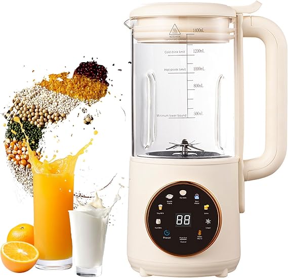 47oz/1400ML Nut Milk Maker, 8-in-1 Automatic Soy Milk Maker for Oat, Almond, Coconut &amp; Plant-Based Milks, Dairy-Free Beverage Maker with Delay Start, Auto Clean, Keep Warm