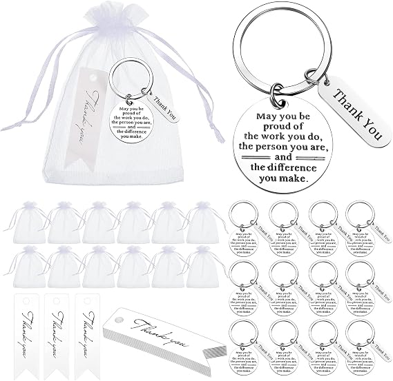 Yinkin 36 Pcs Employee Appreciation Thank You Keychains Gifts Bulk,Silver | Coworkers Staff Team, Inspirational Keychain with Bag Card, Farewell Graduation Favors for Nurses Caregivers Appreciation