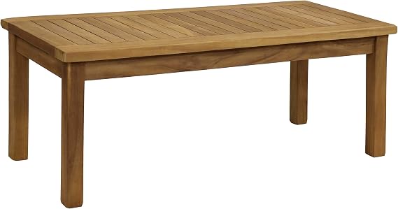 Sunnydaze Outdoor Patio Coffee Table, Solid Teak Wood, 45 W, Rectangular | Light Brown Wood Stain Finish, Slatted Wooden Outdoor Coffee Table, Comfortably Seats 4, Sturdy Teak Coffee Table for Outside