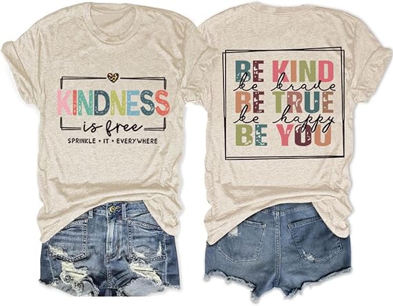 Womens Be Kind Shirts Kindness T-Shirt Be True Be You Be Brave Be Short Sleeve Tee Teach Inspirational Sayings Top