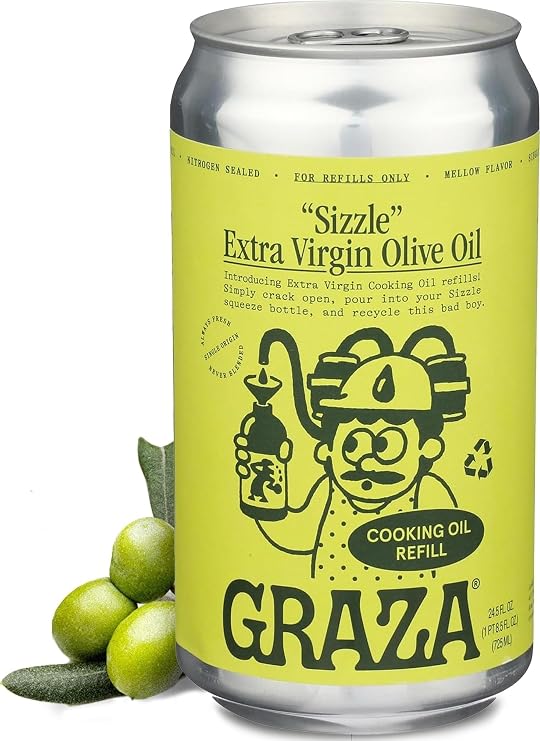 Graza Sizzle Extra Virgin Olive Oil, Cooking Oil - High Polyphenol Peak Harvest EVOO Cooking Oil in a Squeeze Bottle - Single Farm Olives from Spain - 25.3 Fl Oz (750ml) Refill Can