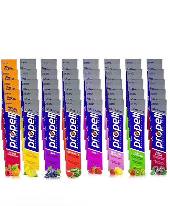 ALL 8 FLAVORS Powder Packets Variety Pack, Total 40 Packets of 8 Different Flavors: Lemon, Watermelon, Black Cherry, Grape, Berry, Kiwi Strawberry, Rasberry Lemonade, and Orange Rasberry - With Electrolytes, Vitamins, Immune Support and No Sugar Added