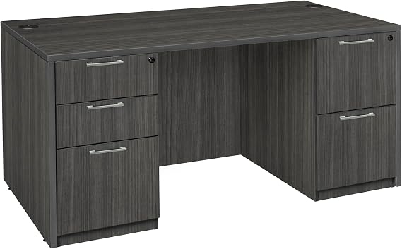 Regency Legacy 71 x 35 Inch Office Desk with Double Full Pedestal, Durable Ash Grey Laminate, Scratch-Resistant Surface, Spacious Workspace for Home, Professional, and Executive Offices