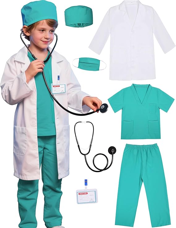 Gortykor Kids Doctor Costume Doctor Lab Coat for Boys Girls 3-10 Halloween Career Day Dress Up
