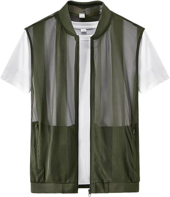 Cicilin Men's Summer Mesh Vest Fishing Safari Vest Zip Sleeveless Waistcoat Casual Lightweight Breathable Vest