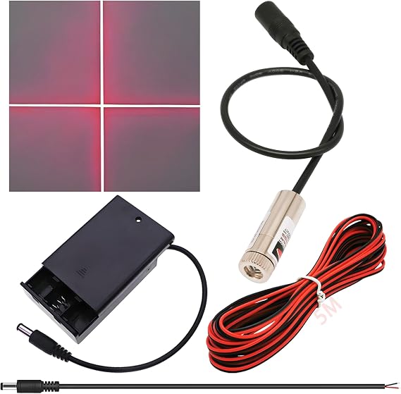 CTRICALVER Laser Module Adjustable Focal Kit, (Light Source Shape: Red Cross) Power Supply kit +650nm Industrial Laser Module Diode 3-5V 2.1mm DC Plug
