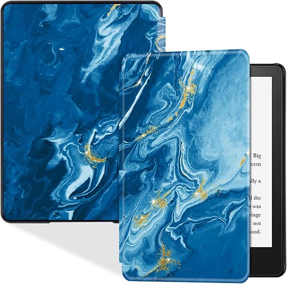 Slim Case for 6.8" Kindle Paperwhite (11th Generation - 2021) and Kindle Paperwhite Signature Edition - Lightweight PU Leather Folio Cover with Auto Wake/Sleep (Blue Ocean)
