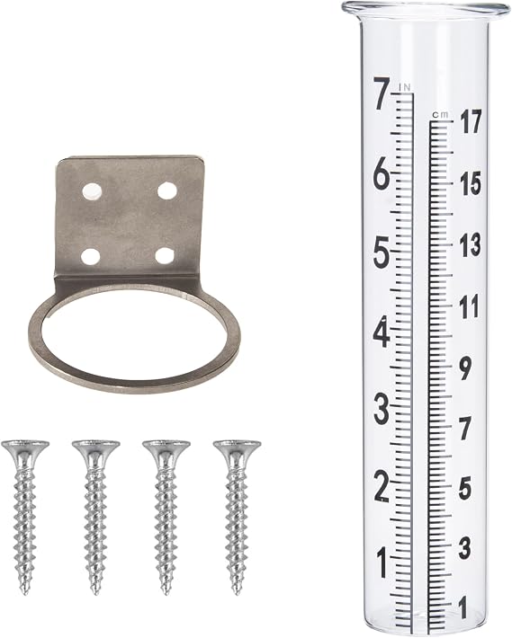 7" Capacity Rain Gauge with Stainless Steel Mounting Rack Holder, Post Mount Rain Gauge for Yard Garden Outdoor Home (Style A)