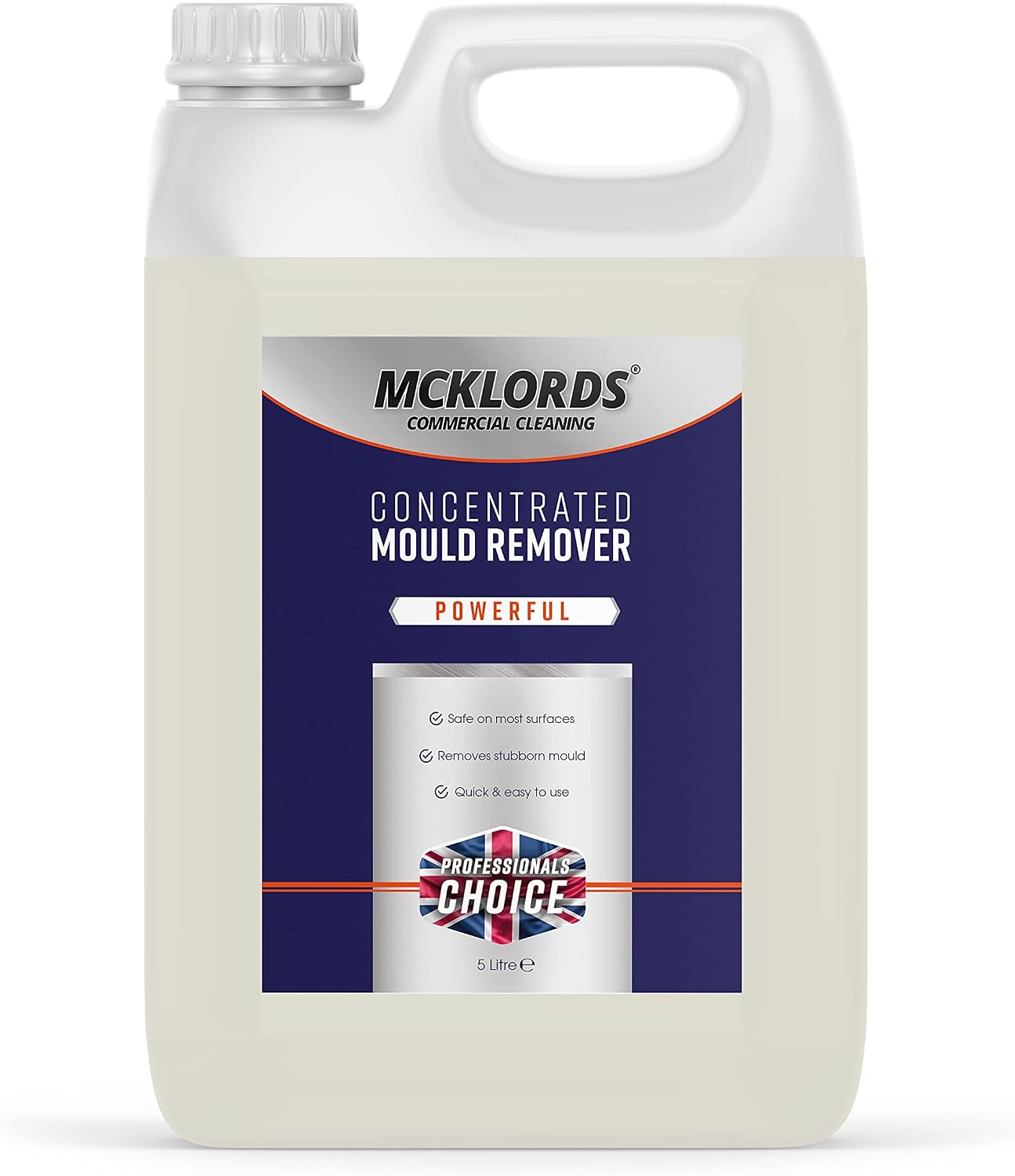 McKLords Commercial - Concentrated Mould Remover - Effective Mildew Stain Cleaner For Walls, Tiles, Silicone Seals &amp; More - 5 Litre
