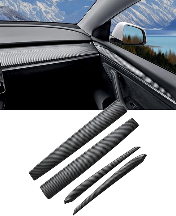 Dashboard Cover Wrap &amp; Inner Front Door Trim Panel Armrest Cover Compatible with Tesla Model 3 2021-2023 Model y 2020-2025 (Matte Carbon Fiber Pattern)