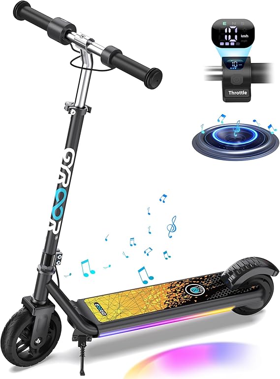Gyroor H30 Max Electric Scooter for Kids Ages 8-12, 150W Powerful Motor, Bluetooth Music, Dual Brake System, Adjustable Height and Speed, Best Gifts for Kids, H30Max-8QY