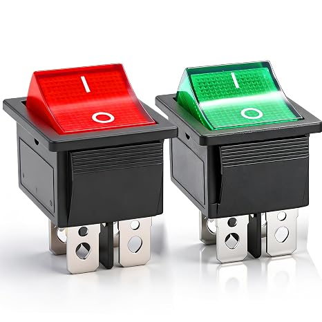 Twidec/2Pcs Rocker Switch 4 Pins 2 Position ON/Off AC 10A/125V 6A/250V DPST Green and Red LED Light Illuminated Boat KCD4 Rocker Switch Toggle KCD2-201N-RG