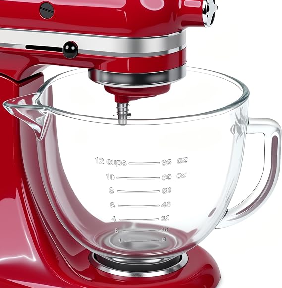 5 Quart Glass Mixing Bowls Compatible with 4.5&5 KitchenAid Stand Mixer,Allows Placing it in the Refrigerator