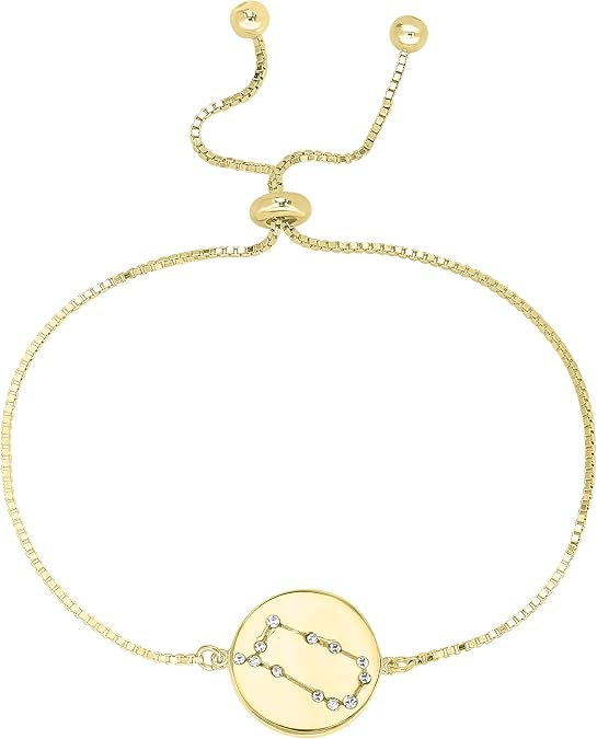 Gold-Plated Crystal Zodiac Adjustable Bracelet, 9 Inches