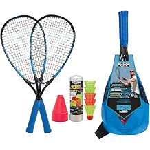 Talbot Torro Speed-Badminton Set Speed 6600, 2 kraftvolle Alu-Rackets 58,5cm, 6 oder 5 windstabile Federbälle, Cones zur Spielfeldmarkierung, im trendigen Rucksack