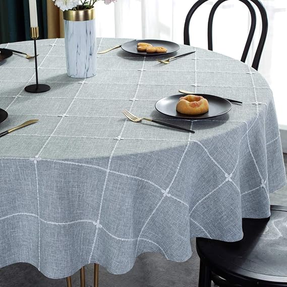Round Tablecloth Heavy Duty Cotton Circular Table Cloth for Round Table Round Table Cover for Coffee Picnic Outdoor (Round,135cm in diameter, Grey)