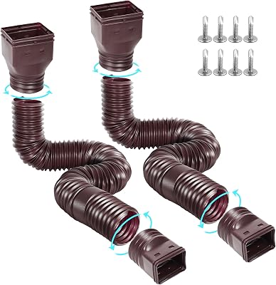 2 Pack Flexible Gutter Downspout Extensions Extendable from 21 to 67, Downspout Extender  with Adapters, Thickened Down spout Drain Extension for Rainwater DrainageBrown
