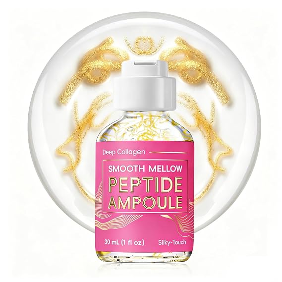 Deep Collagen Silk Peptides Facial Ampoule Intensive Firming & Hydrating Face Serum with Multi Peptides, Hydrolyzed Collagen, Hyaluronic Acid & Squalane for Plump-Looking Skin, 1 fl oz