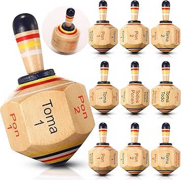 Poen 5 Pieces Large Wooden Toma Todo Bulk, 4.5 inch Classic Mexican Wood Spinning Top Game for Kids and Adults, Pirinola Toma Todo Party for Mexican Fiesta Party Cinco de Mayo Family Game