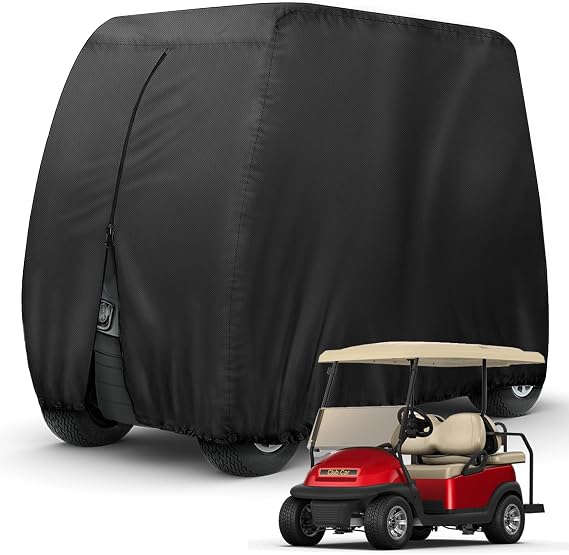 NEVERLAND Golf Cart Cover 6 Passenger for Club Car EZGO Yamaha Golf Carts | Heavy Duty 420D Durable Fabric, Waterproof Rear Zipper, Windproof Strap Dustproof UV resistant for 6 Seat Cart Up to 150 Inch