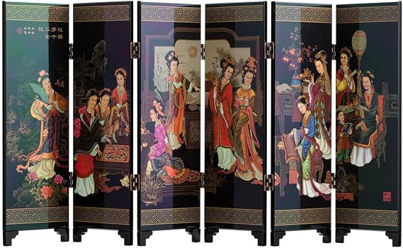 MINI 9.5 INCH Tall 6-Panel Traditional Chinese Art for Home Decoration - Decorative Lacquerware, Home Decor, Lacquer, Oriental, Mini Divider (Ladies)