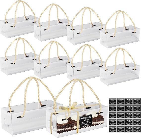 10 Pcs Clear Swiss Roll Cake Boxes with Handle