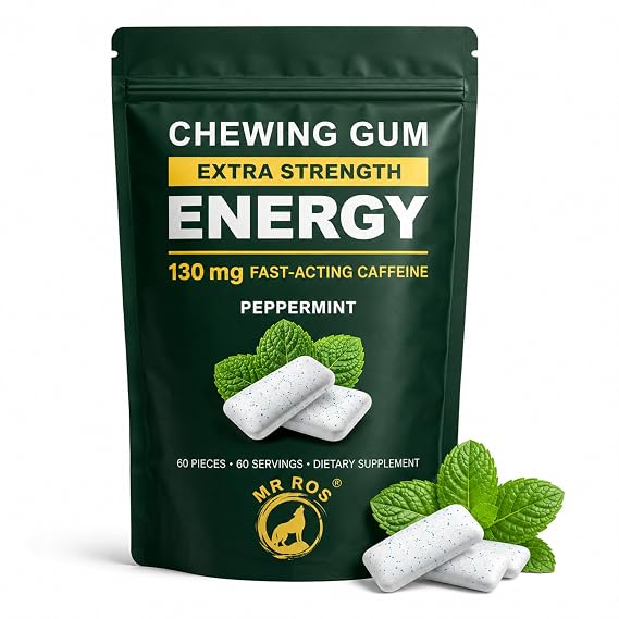 MR ROS Caffeine Energy Chewing Gum - 130mg - Peppermint - 60 Pieces