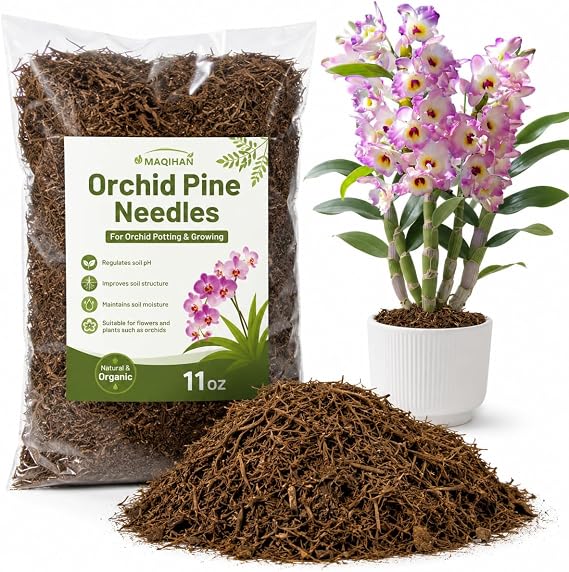 MAQIHAN 11 Oz Pine Needle Mulch for Orchid - Rotting Pine Straw Mulch | Orchid Potting Mix for Landscaping Repotting Indoor Potted Plants,Gardening,Soil Moisture Retention