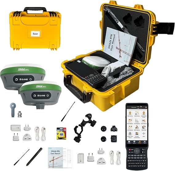 SMA26 Plus GNSS RTK Rover & Base Surveying Equipment with Controller and Software, Connect with UAVs,1cm Accuracy, NOAA Certified, IMU/PPP/UHF/NTRIP/BT, IP67 GPS for Civil Engineering and Topography