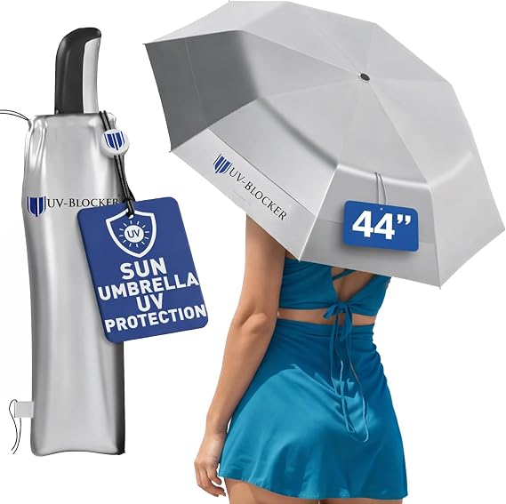 UV-Blocker Sun Umbrella UV Protection Compact - Auto Open/Close - Double Vented Canopy - Wind-resistant Sun Umbrella for Walking - 55+ UPF