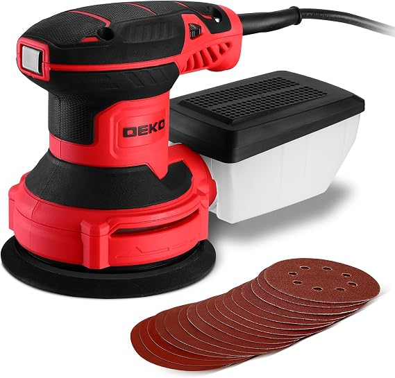 DEKOPRO Random Orbit Sander 300W 2.5A with 16Pcs Sandpapers, 6 Variable Speed 14000RPM, 5 Inches Hand Electric Tool, Dust Removal Function, Fit for Woodworking/Sanding