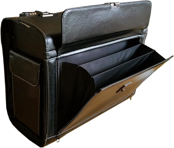 Essential Products Pro Large Faux Leather Pilot Case Expanding Lockable Concertina Pocket Briefcase Bag
