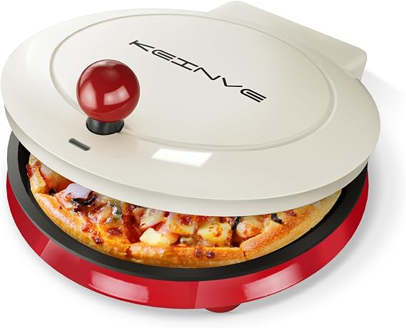 KEINVE 1000W Pizza Maker, 2-in-1 Indoor Griddle and Pizza Cooker, 8.5" 180 Open Nonstick Plate for Quesadilla, Panini, Crepe and More
