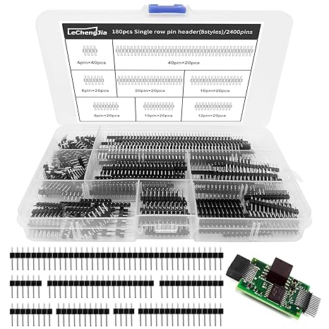 180 Pack Single Row 4/6/8/10/12/16/20/40 Pin 2.54 mm Male Pin Header Connector, Breakaway PCB Board, Straight Pin Header Straight Connectors for PCB Board Printed Circuit Board