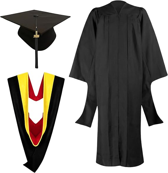 Master Graduation Cap and Gown, Hood, and Tassel (Complete Regalia Set) | Graduate Robe, Master Hood, and Tassel
