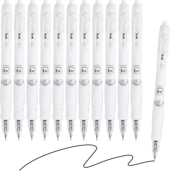 M&G Gel Pen Medium Point 0.5mm, 12 Pack Quick Dry Smooth Retractable Black Gel Ink Rollerball Pen for Home Office Writing Note Taking Journaling Business, Style 10