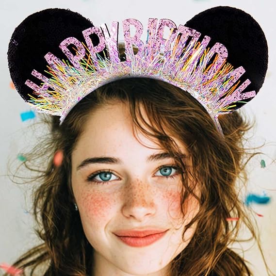 Happy Birthday Mouse Ears Headbands Glitter Birthday Hairbands Mouse Ear Hair Accessories for Women